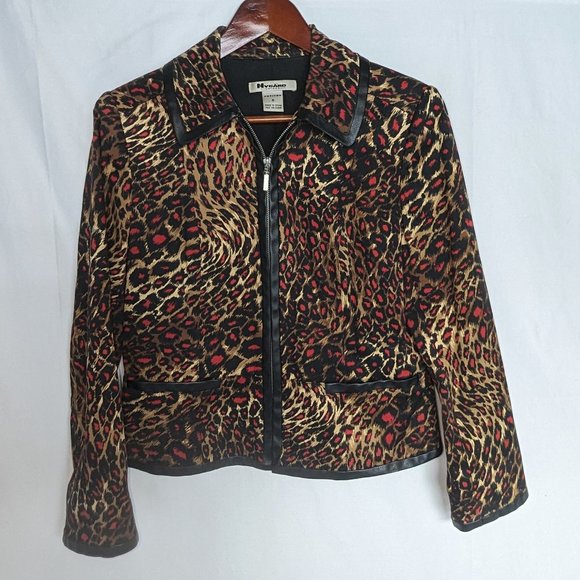 Vintage Nygard Petites animal-print blazer with leather trim size 6 EUC - Picture 1 of 10